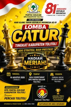 Semarak HUT RI ke-81, Golkar dan Percasi Tolitoli Gelar Lomba Catur, Bidik Prestasi Porprov X