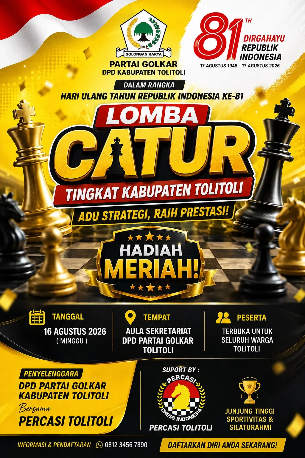Semarak HUT RI ke-81, Golkar dan Percasi Tolitoli Gelar Lomba Catur, Bidik Prestasi Porprov X 1 Semarak HUT RI ke-81, Golkar dan Percasi Tolitoli Gelar Lomba Catur, Bidik Prestasi Porprov X